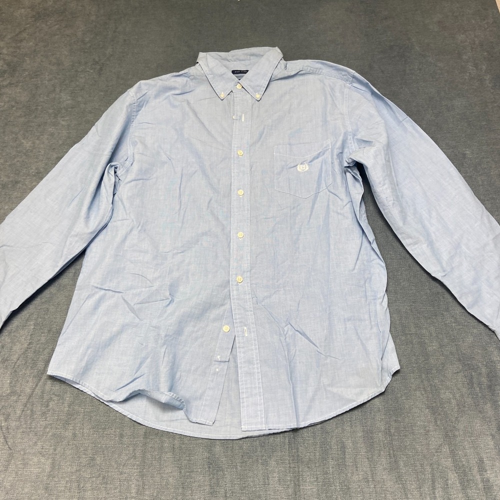 Chaps Shirt Mens XL Light Blue Cotton Pleated Logo Oxford Business Button Down
